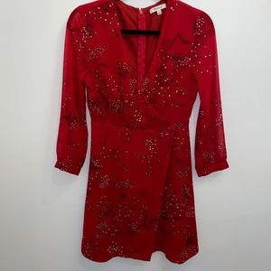 Madewell Red floral print, faux wrap style dress